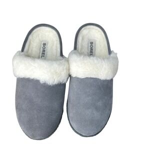Sorel Nakiska Scuff Slippers womens SZ 7 NWOTGray Suede Faux Fur Mule NL2111-052